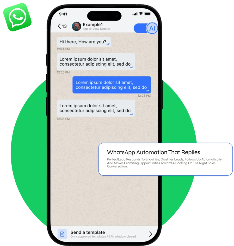 A WhatsApp conversation handled by PerfectLead