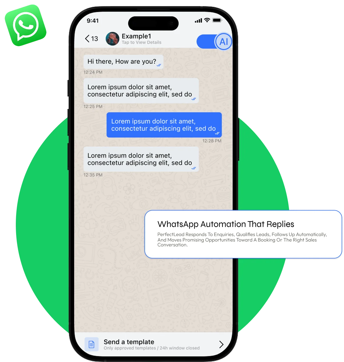 A WhatsApp conversation handled by PerfectLead